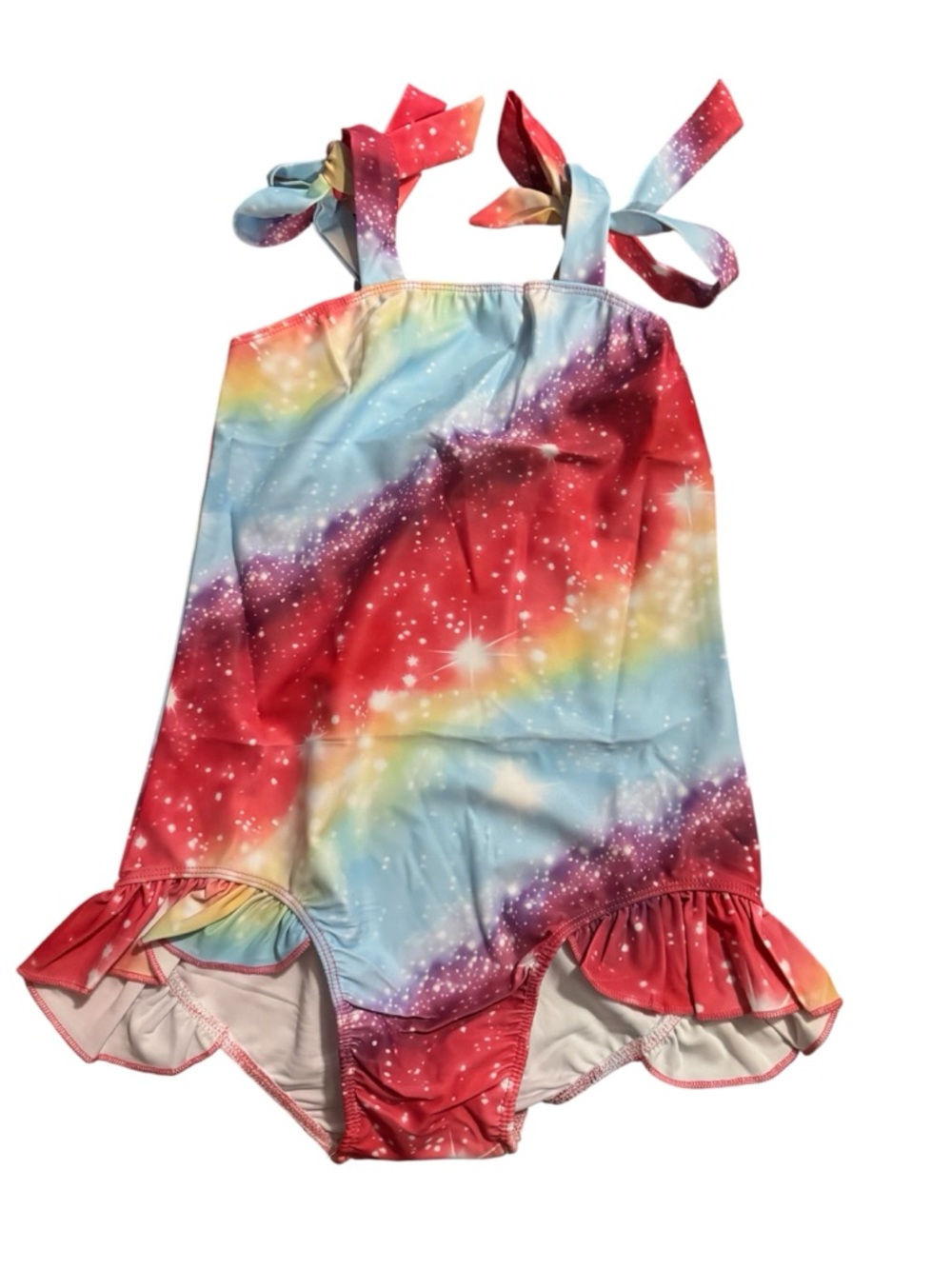 Girls Rainbow Multi-Color Ruffle One-Piece sz 7-8